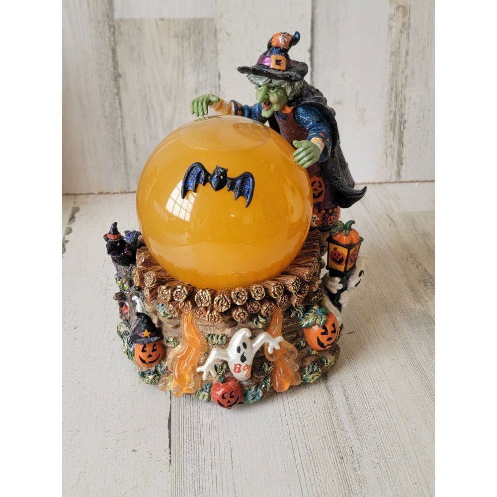 Halloween witch light up snow globe cauldron potion pumpkin ghost Crow